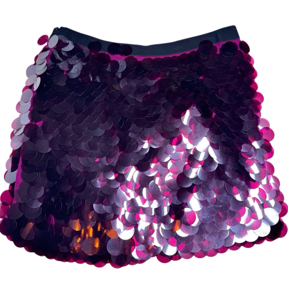 DKNY Iridescent Paillette Mini Skirt NYE Holiday Party Glam Mauve Purple Plum